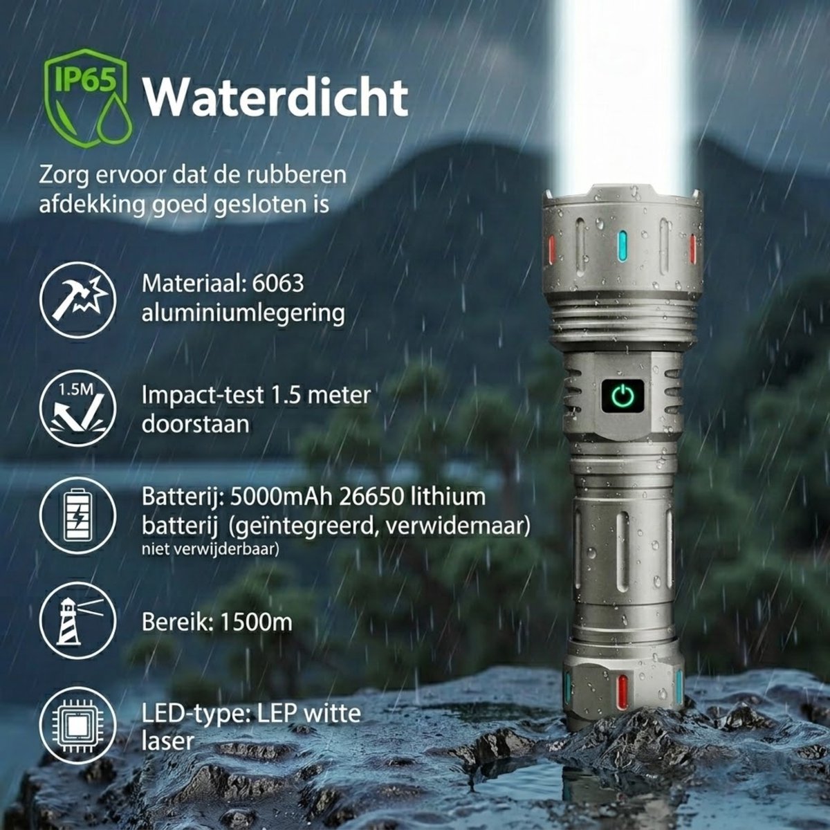 Zaklamp 5800Lumen 5000mAh Zilver