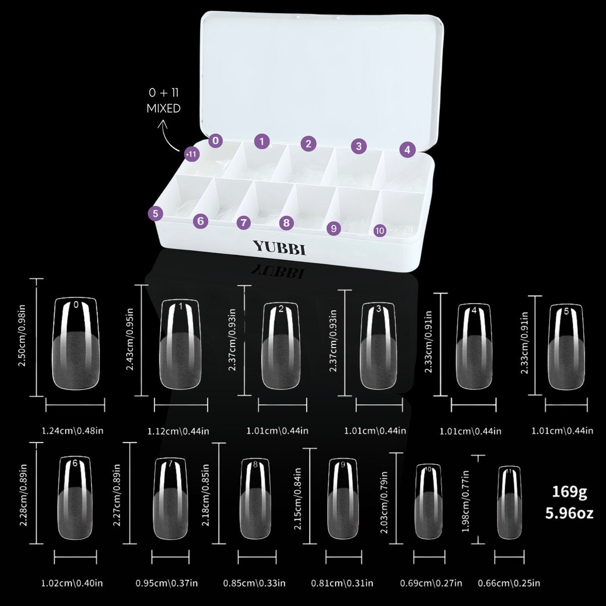 YUBBI Soft Gel Tips Medium Square 550 Stuks