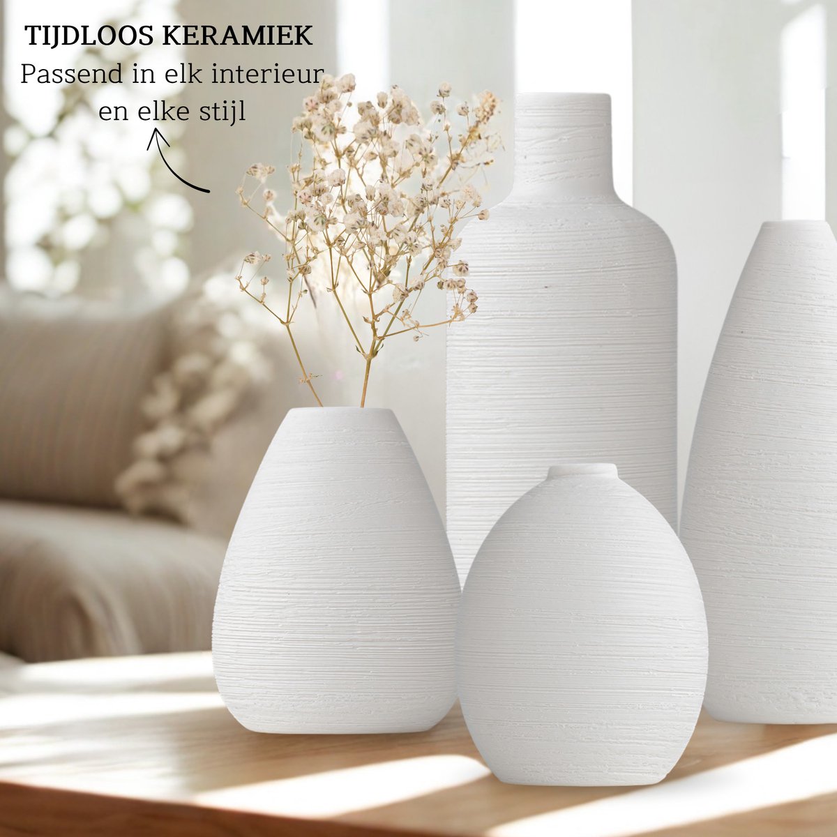 Keramieke Vazen Set Klein 4 Stuks Wit