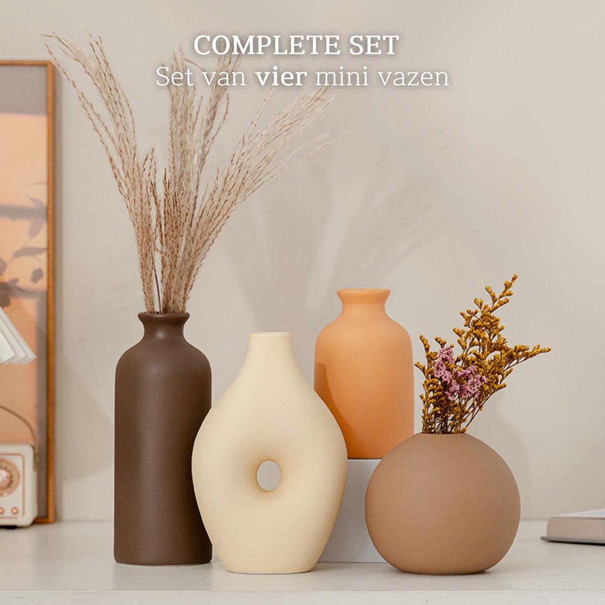 Keramieke Vazen Set Klein 4 Stuk Bruin