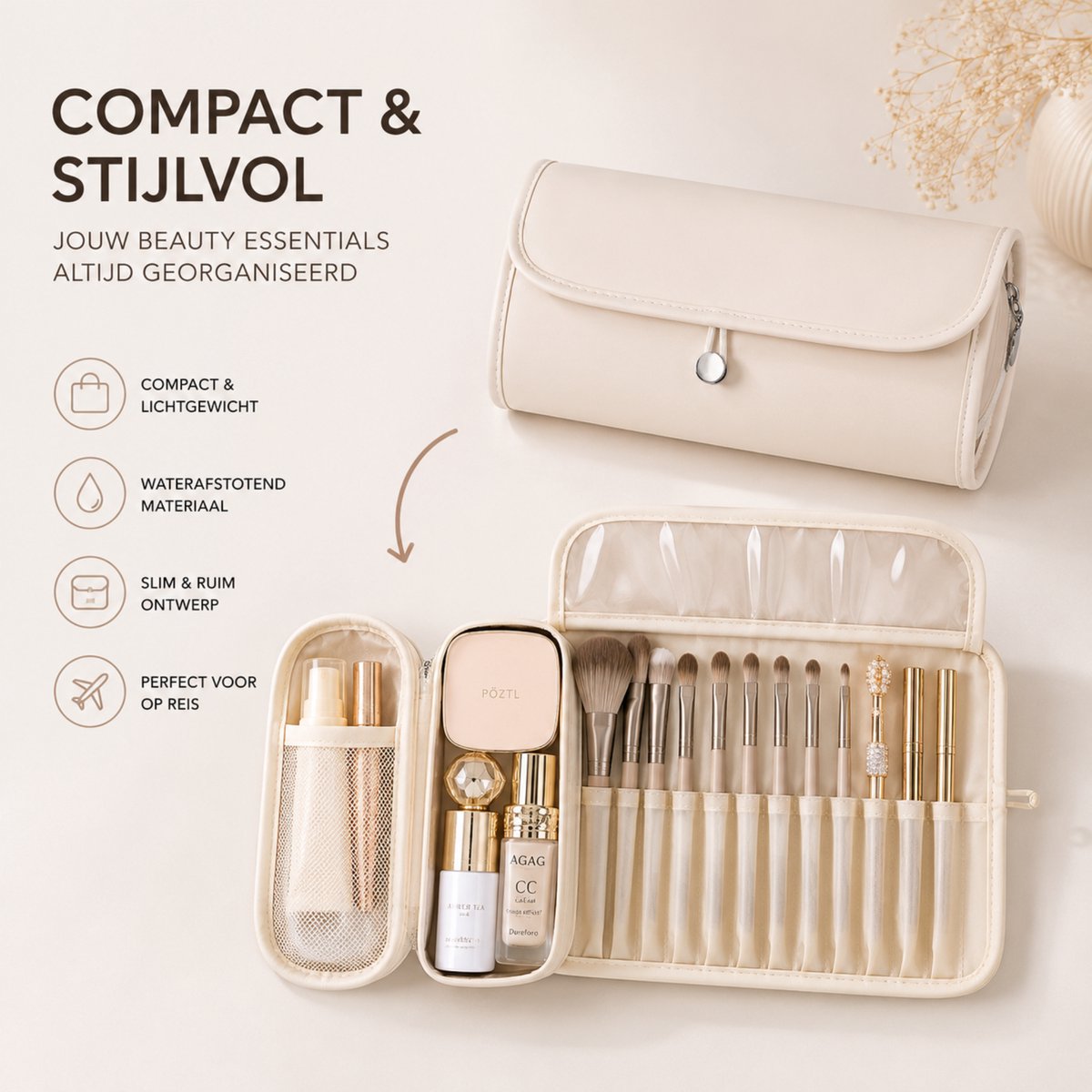 Make Up Tas met Borstelhouder Wit