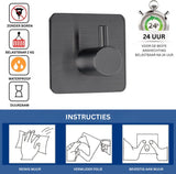 RVS Wandhaak 8 Stuks Zwart