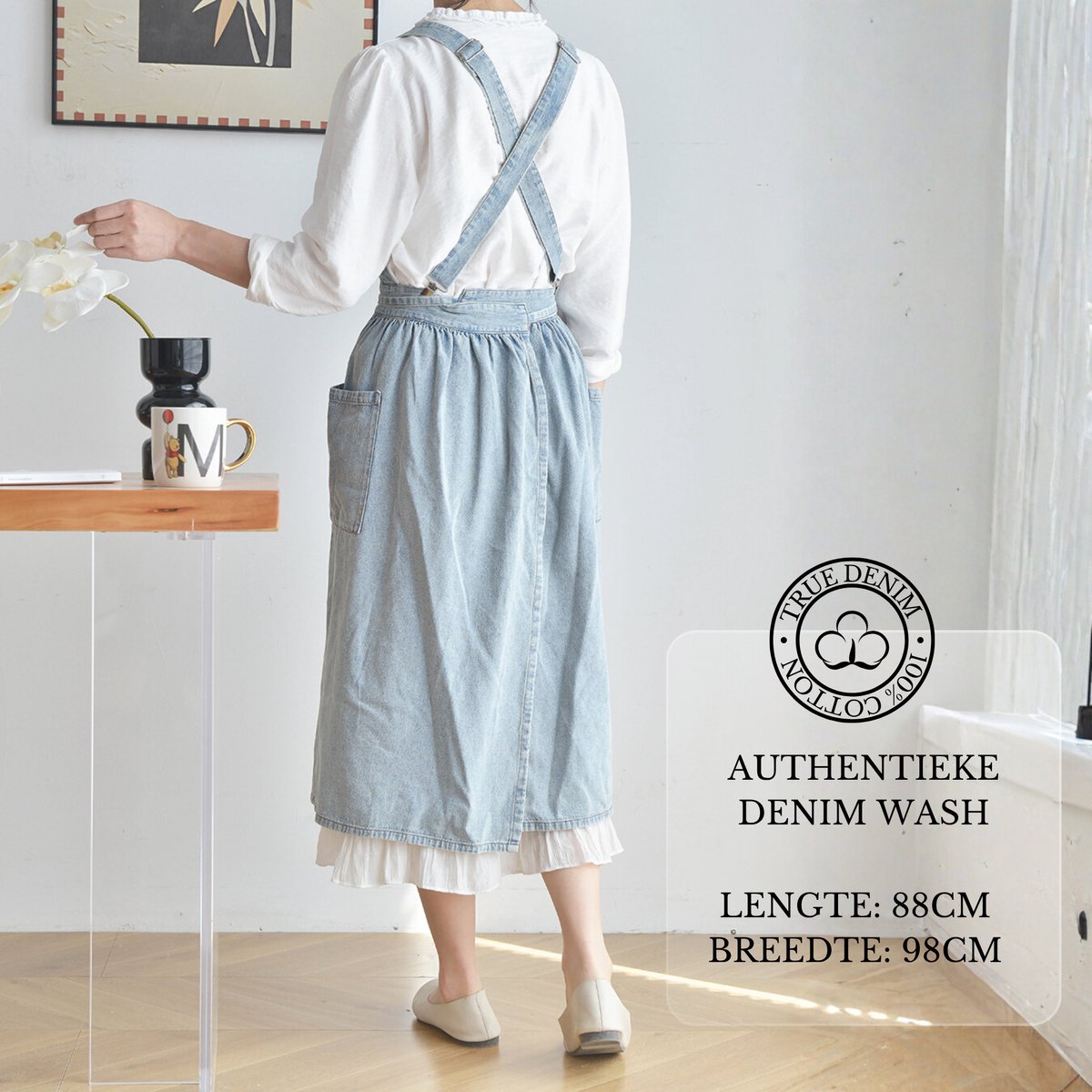 Licht Denim 'Ruffle' Keukenschort