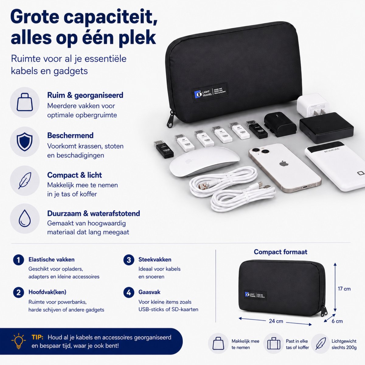 Kabel Organiser Tas Zwart