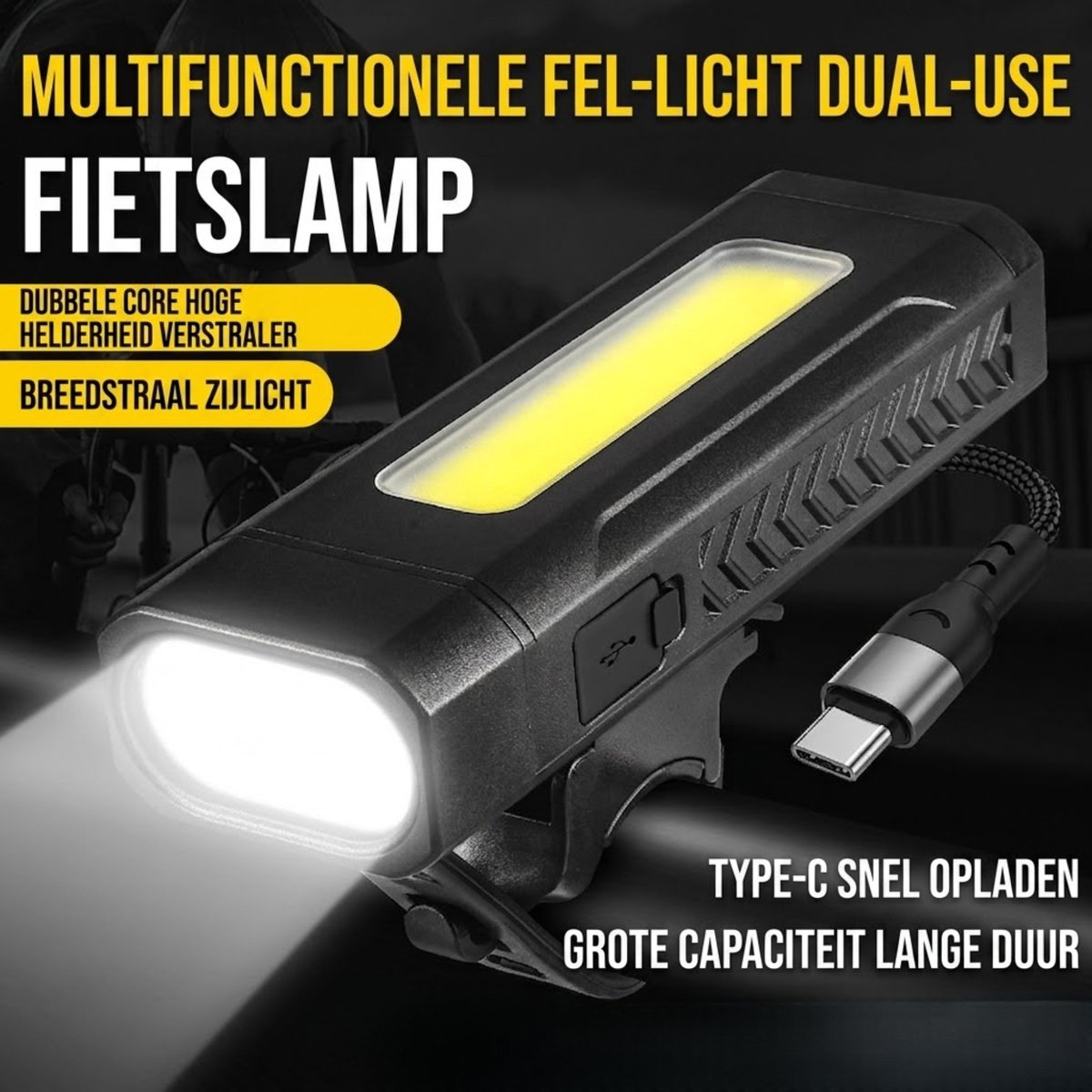 Multifunctionele Fietslamp met COB-Zijlicht 2 Stuks