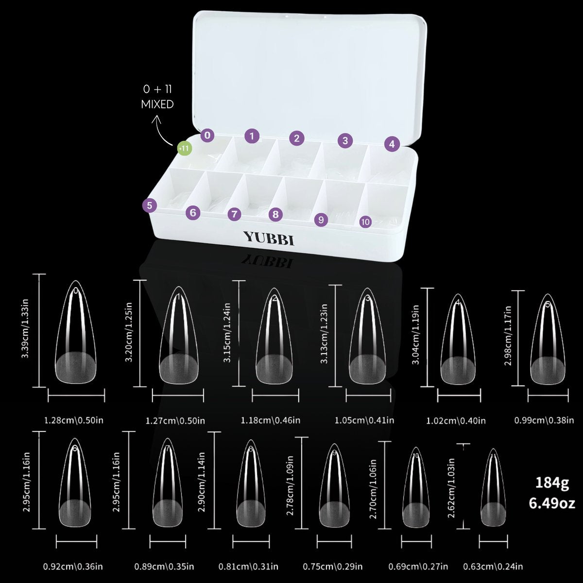 YUBBI Soft Gel Tips Medium Stiletto 550 Stuks