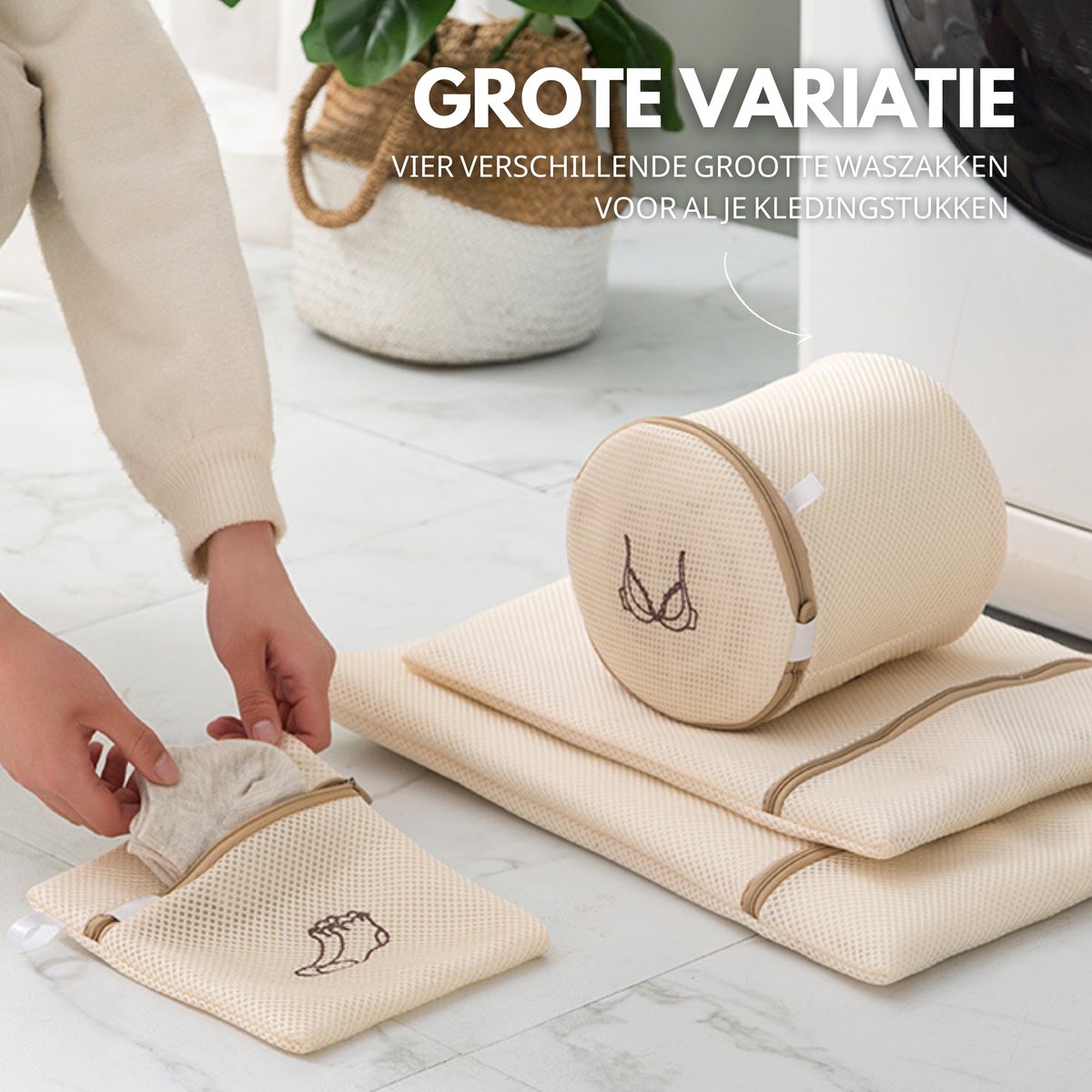 Waszakken set van 6 Beige