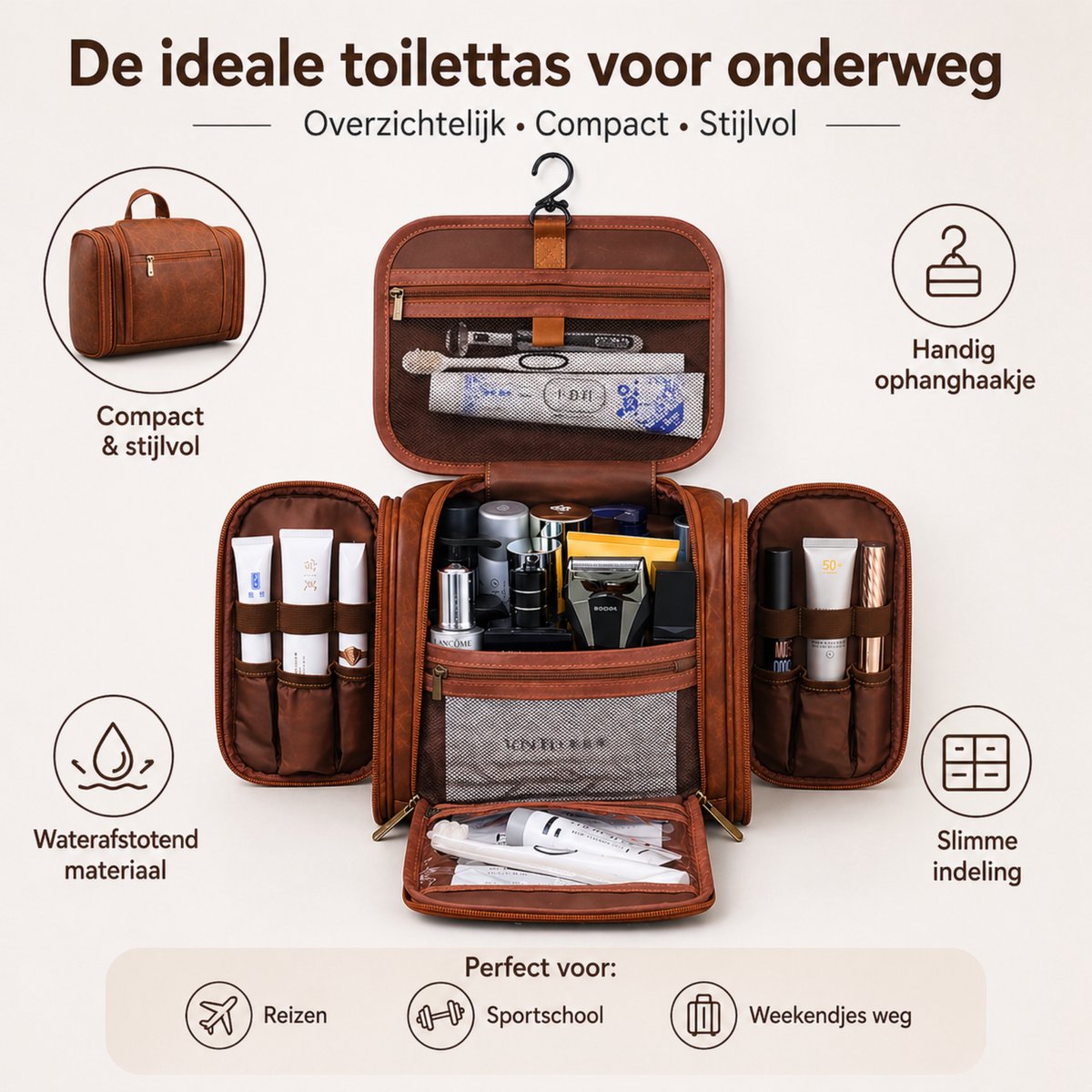 Kunstleren Toilettas Cognac Bruin