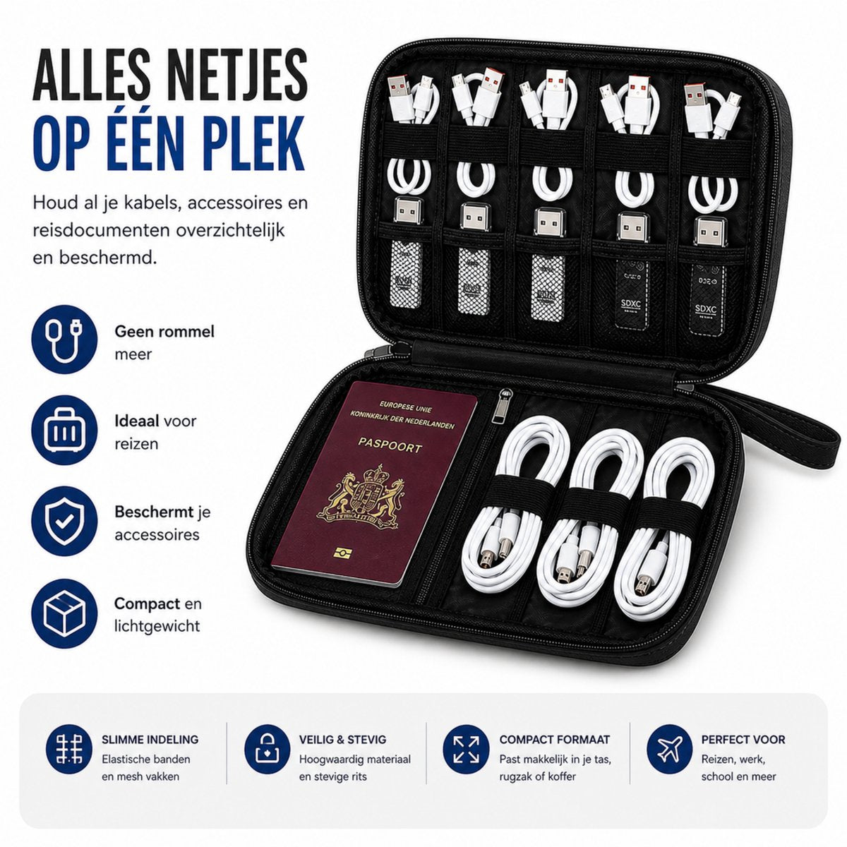 Kabel Organiser Tas Zwart