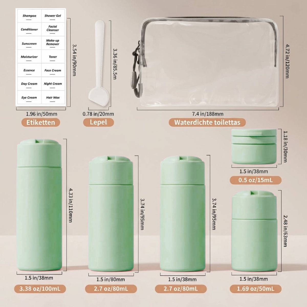 Reisflesjes met Etui Groen