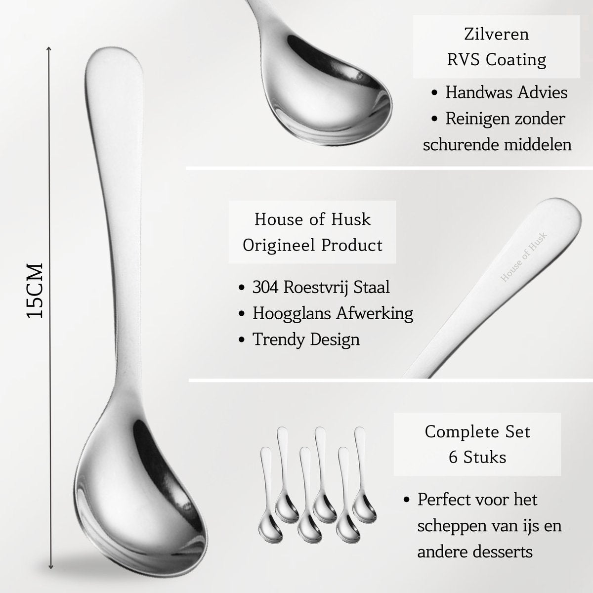 Korte IJslepels 15cm Zilver