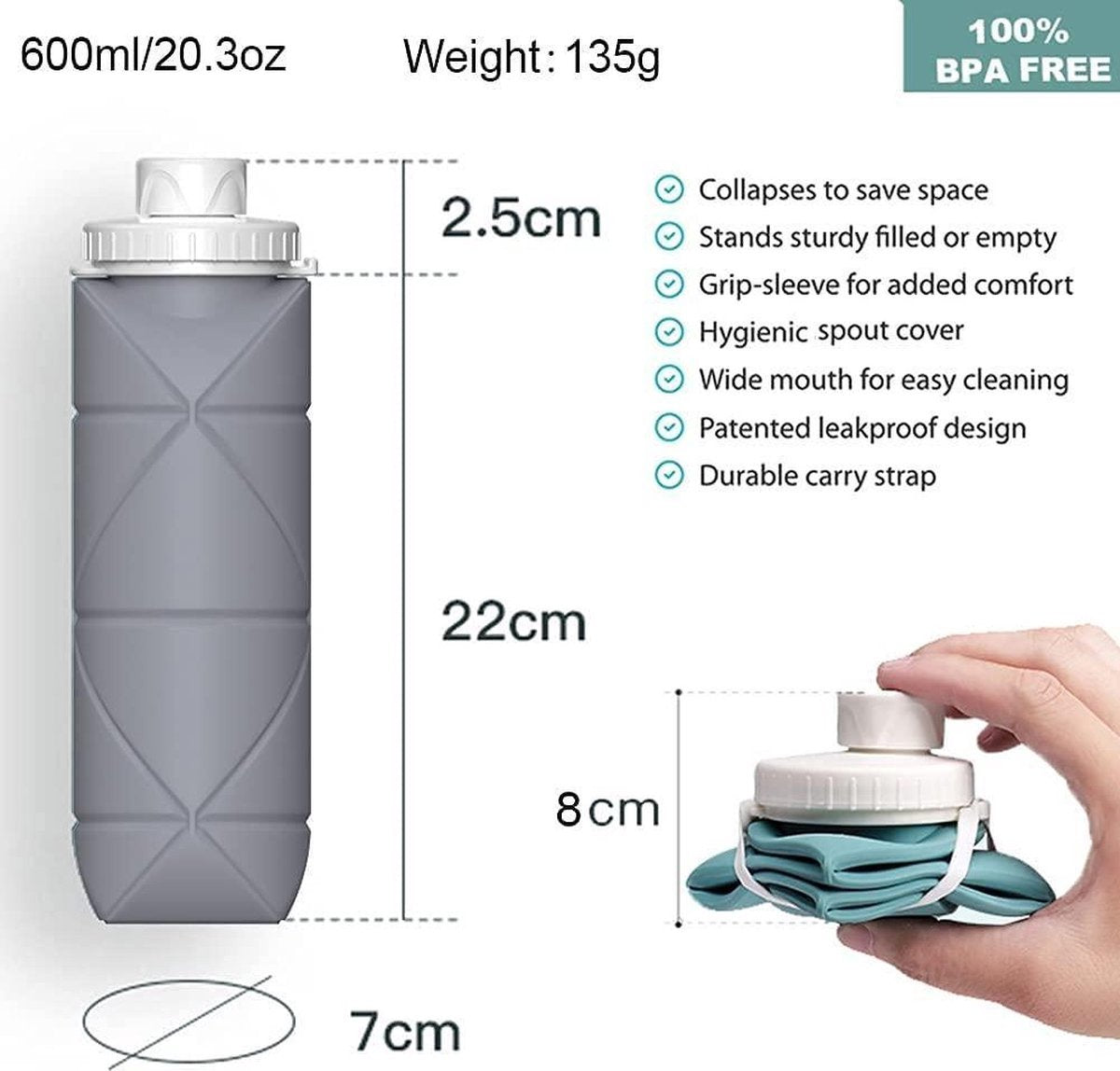 Opvouwbare Waterfles 0.6 Liter
