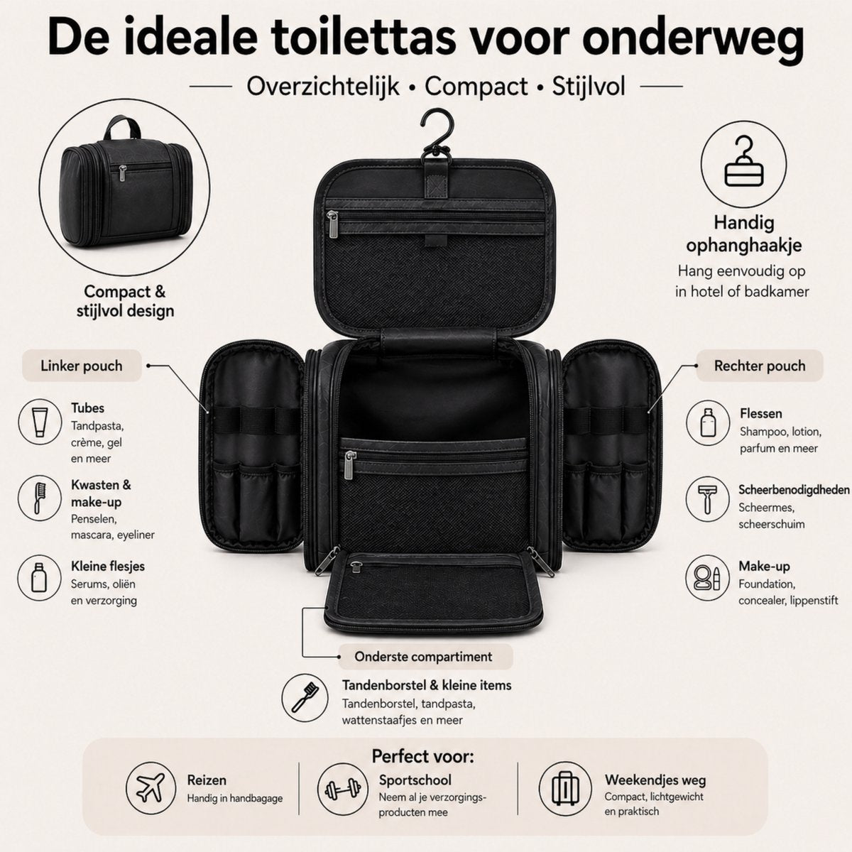 Kunstleren Toilettas Zwart