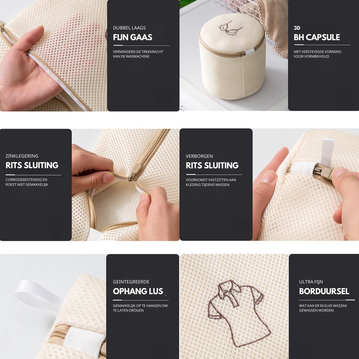 Waszakken set van 6 Beige