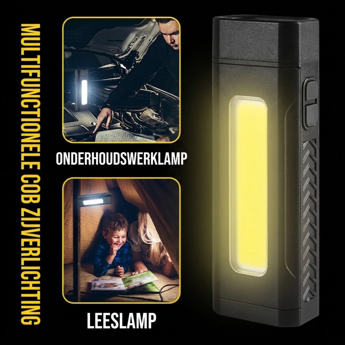 Multifunctionele Fietslamp met COB-Zijlicht 2 Stuks