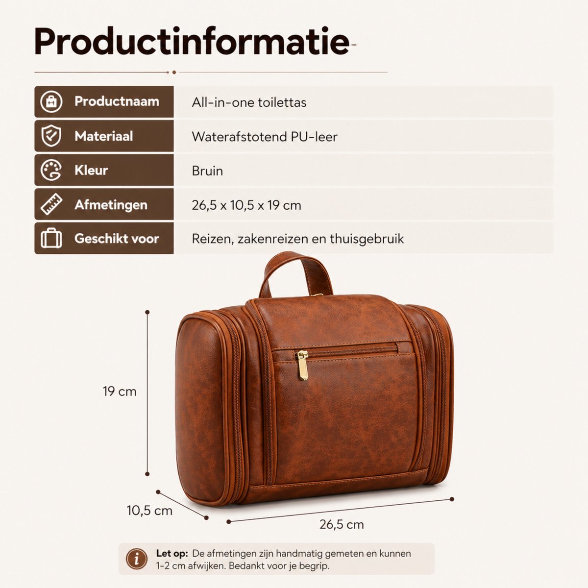 Kunstleren Toilettas Cognac Bruin
