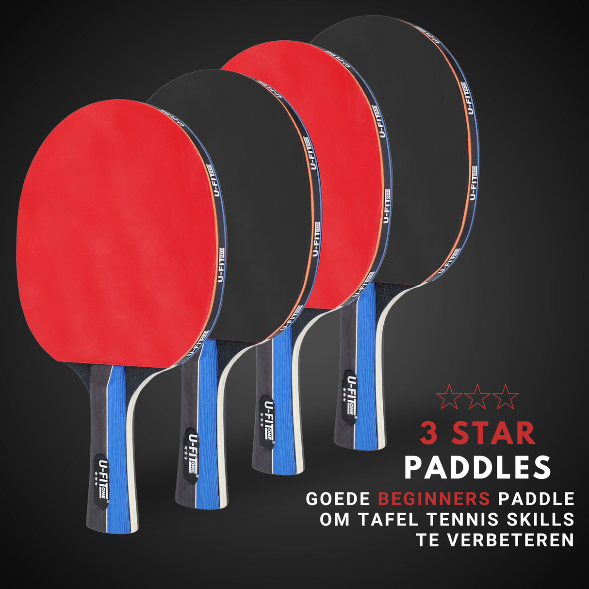 Premium Tafeltennis Set 4 Stuks 3 Star + 30ballen