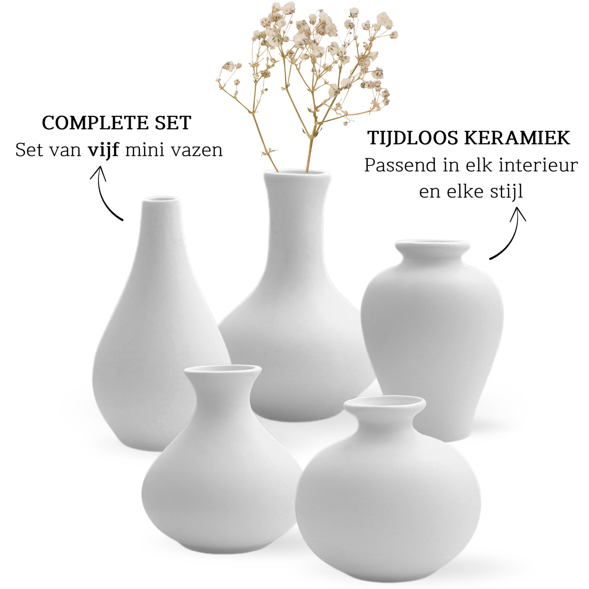 Keramieke Vazen Set Klein 5 Stuks Wit